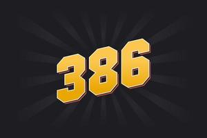 Number 386 vector font alphabet. Yellow 386 number with black background