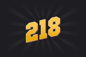 Number 218 vector font alphabet. Yellow 218 number with black background