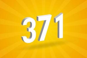 3D 371 number font alphabet. White 3D Number 371 with yellow background vector