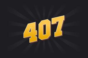 Number 407 vector font alphabet. Yellow 407 number with black background