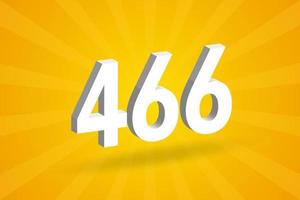 3D 466 number font alphabet. White 3D Number 466 with yellow background vector