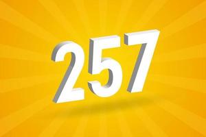 3D 257 number font alphabet. White 3D Number 257 with yellow background vector