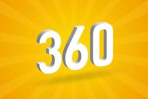 3D 360 number font alphabet. White 3D Number 360 with yellow background vector