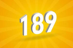 3D 189 number font alphabet. White 3D Number 189 with yellow background vector