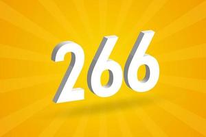 3D 266 number font alphabet. White 3D Number 266 with yellow background vector