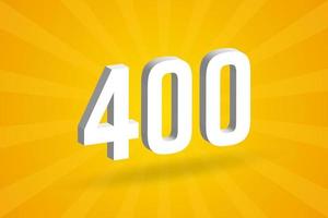 3D 400 number font alphabet. White 3D Number 400 with yellow background vector