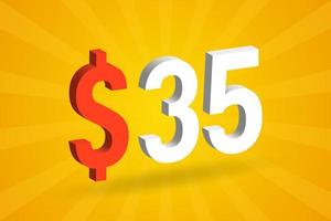 35 USD 3D text symbol. 35 United State Dollar 3D with yellow background American Money stock vector