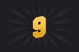 Number 9 vector font alphabet. Yellow 9 number with black background