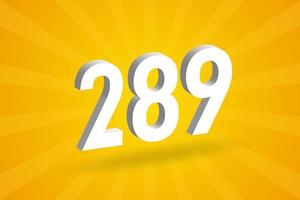 3D 289 number font alphabet. White 3D Number 289 with yellow background vector