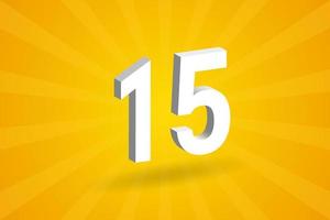 3D 15 number font alphabet. White 3D Number 15 with yellow background vector