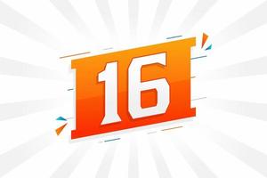 16 number vector font alphabet. Number 16 with decorative element stock vector