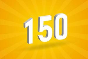 3D 150 number font alphabet. White 3D Number 150 with yellow background vector
