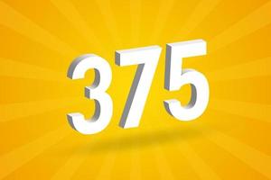 3D 375 number font alphabet. White 3D Number 375 with yellow background vector