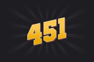 Number 451 vector font alphabet. Yellow 451 number with black background