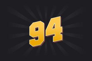 Number 94 vector font alphabet. Yellow 94 number with black background