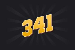 Number 341 vector font alphabet. Yellow 341 number with black background