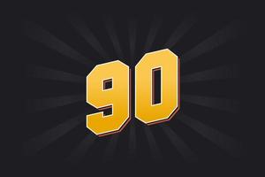 Number 90 vector font alphabet. Yellow 90 number with black background