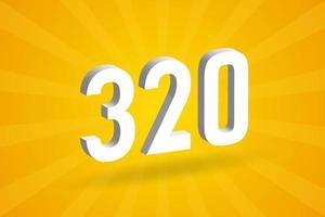 3D 320 number font alphabet. White 3D Number 320 with yellow background vector