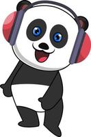 Panda with headphone, illustration, vector on white background.