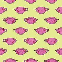 Pink teapot , seamless pattern on a yellow background. vector
