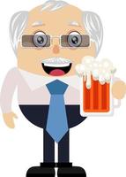 Old man with beer, illustration, vector on white background.