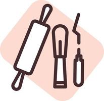 Pottery tools, illustration, vector on a white background.