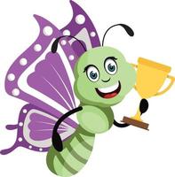 Butterfly with trophy, illustration, vector on white background.