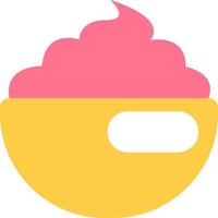 Pink ice cream in yellow bowl, illustration, vector on a white background.