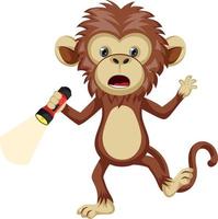 Monkey with flashlight, illustration, vector on white background.