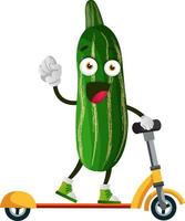 Cucumber on scooter, illustration, vector on white background.