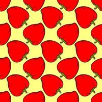 Red pepper, seamless pattern on yellow background. vector