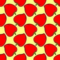 Red pepper, seamless pattern on yellow background. vector