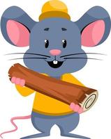 Mouse with wood, illustration, vector on white background.