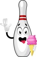 Bowling pin with ice cream, illustration, vector on white background.