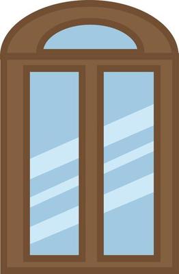 Brown frame glass window, illustration, vector, on a white background.
