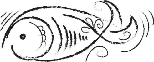 Decorative fish drawing, illustration, vector on white background.