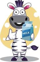 Zebra with milk, illustration, vector on white background.
