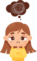 Sad pensive girl and   bubble with confused thoughts png