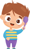 Cute baby boy combing her hair with comb png