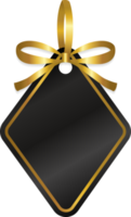 isolate black square price tag with gold ribbon png