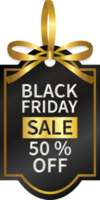 isolate black friday sale price tag with gold ribbon png