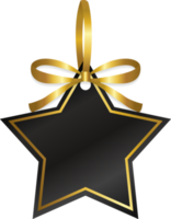 isolate black star price tag with gold ribbon png