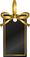 isolate black square price tag with gold ribbon design png