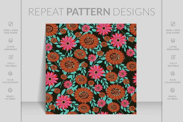 Luxury hand drawn vintage 3d seamless ornamental colorful flowers floral pattern design background