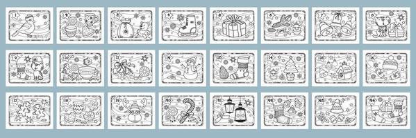 Christmas advent calendar. Set of coloring pages for kids. Vector. vector