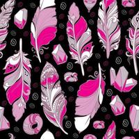 Seamless pattern of feathers, beads, crystals. Vintage vector illustration.