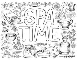 Coloring Page with spa care elements. Vector line art illustration.