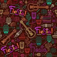 Fiesta seamless pattern. Mexican colorful outline symbols on brown. Vector. vector