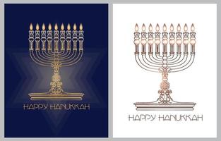 Happy Hanukkah. Jewish holiday. Menorah and candles. Vector banner template.