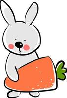 Conejo con zanahoria, ilustración, vector sobre fondo blanco.